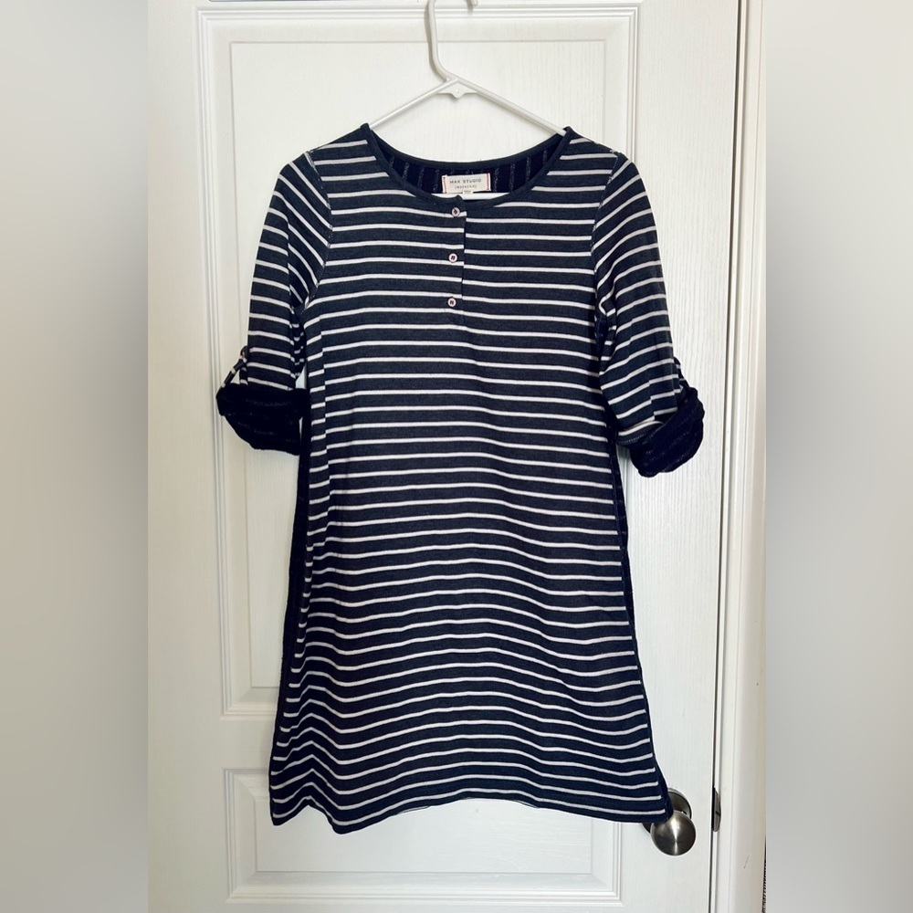 Max Studio Dark Blue and Cream Striped Dress